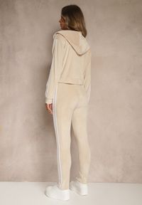 Renee - Beżowy 2-Częściowy Komplet Dresowy z Weluru z Ozdobnymi Lampasami Bluza i Spodnie Anelpe. Kolor: beżowy. Materiał: welur, dresówka #4