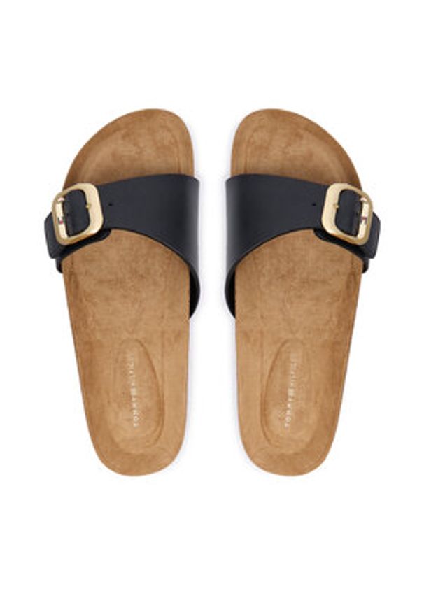 TOMMY HILFIGER - Tommy Hilfiger Klapki Cork Footbed Slip-On Sandals FW0FW09344 Czarny. Kolor: czarny. Materiał: skóra