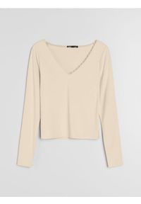 Sinsay - Bluzka z długim rękawem i koronką przy dekolcie - żółty. Kolor: żółty. Materiał: koronka. Długość rękawa: długi rękaw. Długość: długie. Wzór: koronka