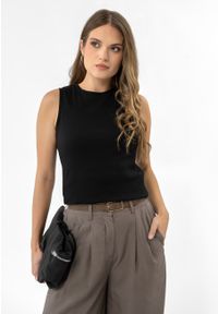 Volcano - Prążkowany top, Slim Fit, T-DEMI. Materiał: prążkowany. Długość rękawa: na ramiączkach. Wzór: jednolity #1