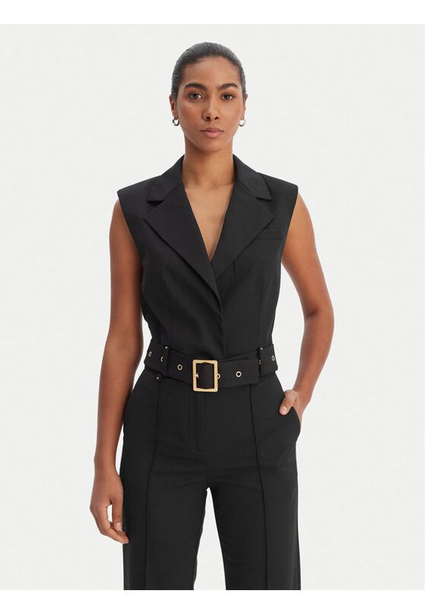 Karl Lagerfeld - KARL LAGERFELD Kamizelka garniturowa B1W14009 Czarny Slim Fit. Typ kołnierza: dekolt w karo. Kolor: czarny. Materiał: syntetyk