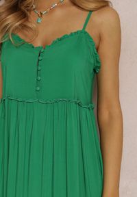 Renee - Zielona Sukienka Pherina. Okazja: na imprezę. Kolor: zielony. Materiał: tkanina, wiskoza. Długość rękawa: na ramiączkach. Wzór: aplikacja. Sezon: wiosna, lato. Typ sukienki: rozkloszowane #4