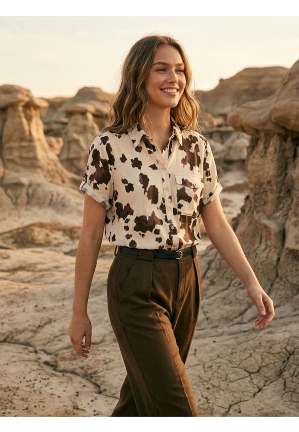 Sinsay - Wiskozowa koszula z ozdobnymi guzikami - wielobarwny. Materiał: wiskoza