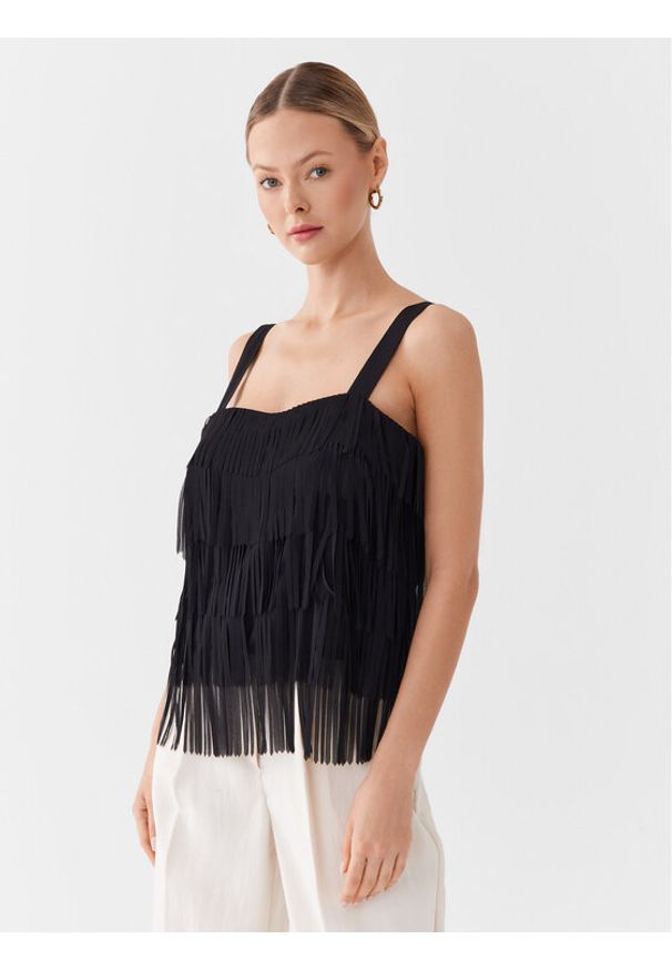 Sisley Bluzka 5AM2LH00S Czarny Regular Fit. Kolor: czarny. Materiał: syntetyk