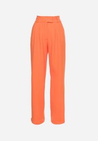Born2be - Pomarańczowe Eleganckie Szerokie Spodnie z Wysokim Stanem Zapinane na Haczyki i Suwak Efias. Okazja: na co dzień. Stan: podwyższony. Kolor: pomarańczowy. Materiał: jedwab. Styl: elegancki #5