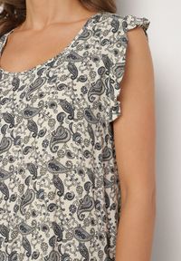 Born2be - Szara Rozkloszowana Sukienka Bawełniana bez Rękawów w Wzór Paisley Tullio. Okazja: na co dzień. Kolor: szary. Materiał: bawełna. Długość rękawa: bez rękawów. Wzór: paisley. Styl: elegancki, casual #3