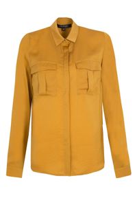 TOP SECRET - Gładka koszula z długim rękawem i kieszeniami. Okazja: do pracy. Kolor: żółty. Długość rękawa: długi rękaw. Długość: długie. Wzór: gładki. Sezon: wiosna. Styl: elegancki