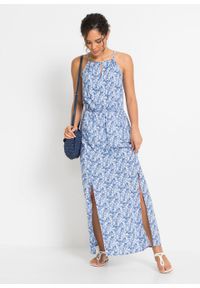 Długa sukienka z nadrukiem LENZING™ ECOVERO™ bonprix jasnoniebieski w kwiaty. Kolor: niebieski. Długość rękawa: na ramiączkach. Wzór: nadruk, kwiaty. Długość: maxi #7