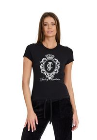 Juicy Couture - JUICY COUTURE Czarny t-shirt Heritage Crest Fitted. Kolor: czarny