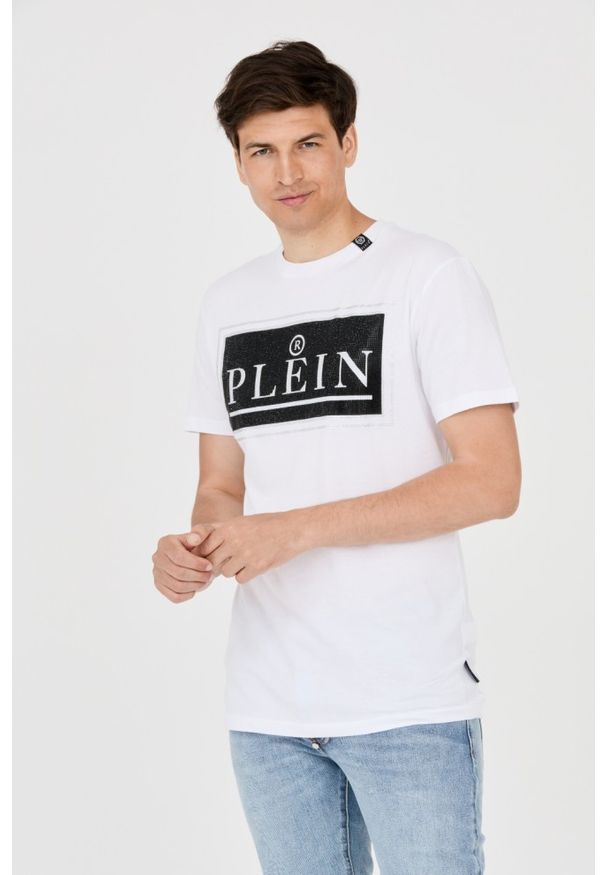 Philipp Plein - PHILIPP PLEIN T-shirt męski biały z dużym logo. Kolor: biały