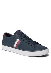 TOMMY HILFIGER - Tommy Hilfiger Sneakersy Th Hi Vulc Low Stripes Mesh FM0FM04946 Niebieski. Kolor: niebieski. Materiał: materiał #3