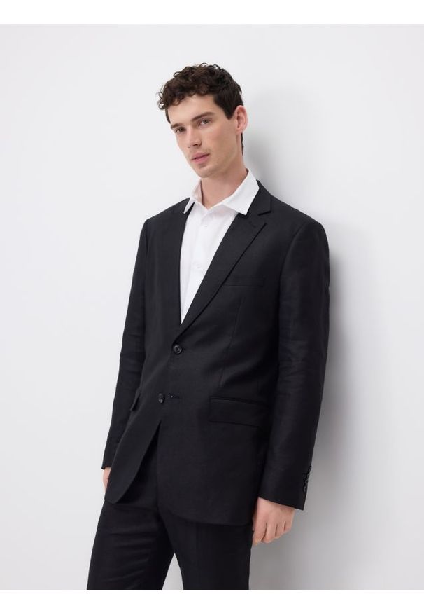 Reserved - Lniana marynarka slim fit - czarny. Kolor: czarny. Materiał: len