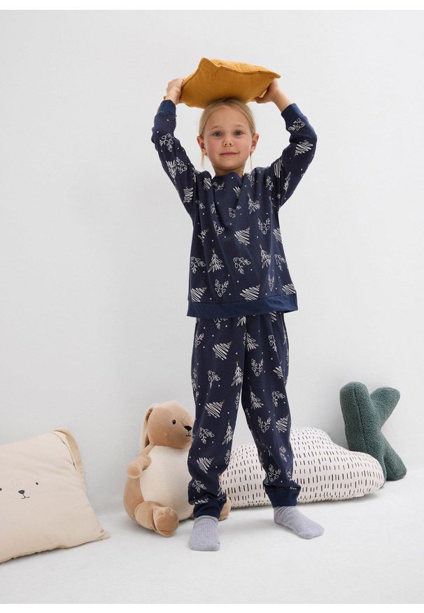 bonprix - Piżama z czystej bawełny organicznej (2 części). Kolor: niebieski. Materiał: bawełna