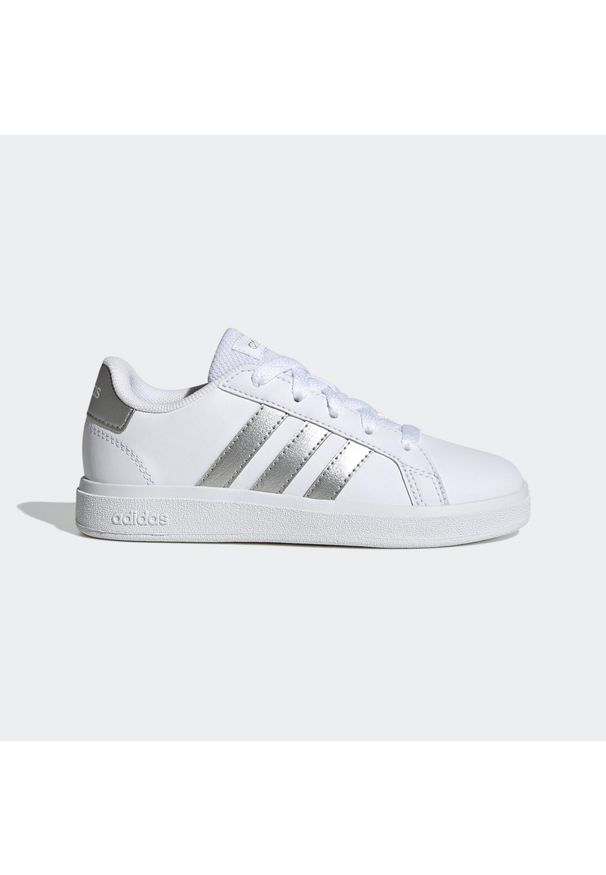 Buty do chodzenia dla dzieci Adidas Grand Court Lifestyle Tennis Lace-Up. Kolor: szary, wielokolorowy, biały. Materiał: syntetyk, materiał. Sport: turystyka piesza