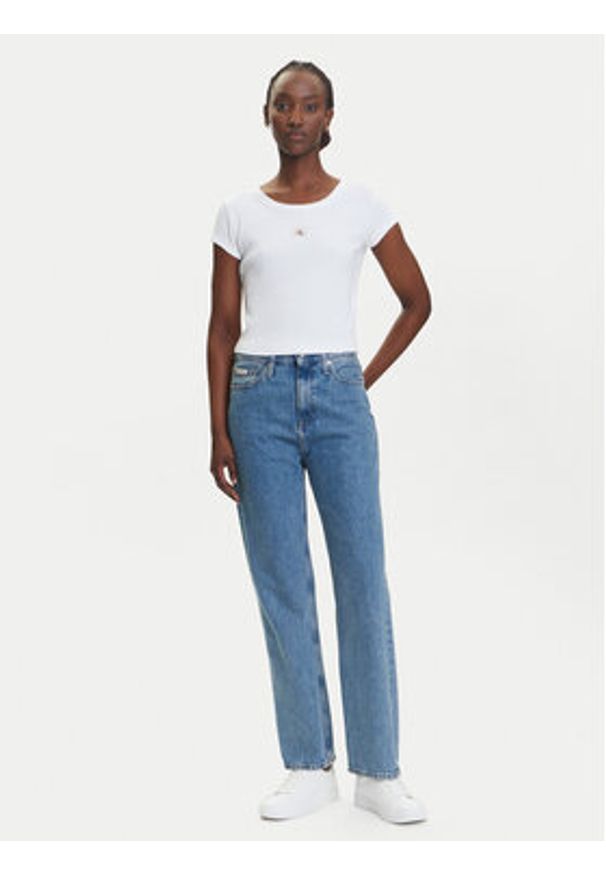 Calvin Klein Jeans T-Shirt LV047C200G Biały Slim Fit. Kolor: biały. Materiał: bawełna