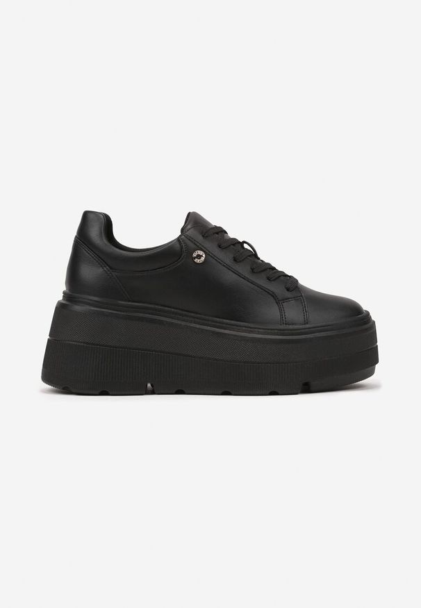 Born2be - Czarne Sneakersy Vices na Platformie Miriri. Okazja: na co dzień. Zapięcie: sznurówki. Kolor: czarny. Materiał: jeans. Obcas: na platformie