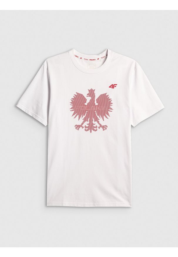 4f - 4F Koszulka kibica męska - biała S. Kolor: biały. Materiał: dzianina, bawełna, materiał. Styl: sportowy