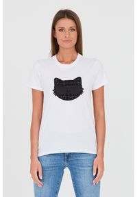 Karl Lagerfeld - KARL LAGERFELD Biały damski t-shirt Boucle Choupette, Rozmiar XS. Kolor: biały. Materiał: bawełna #1