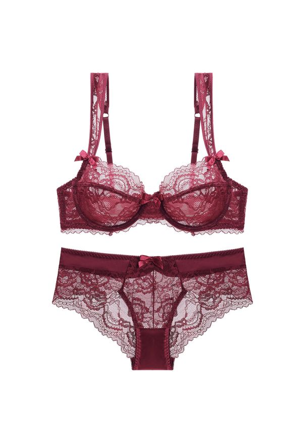 Intica - Komplet bielizny z koronki na romantyczne wieczory Eirini. Kolor: czerwony. Materiał: koronka. Wzór: koronka