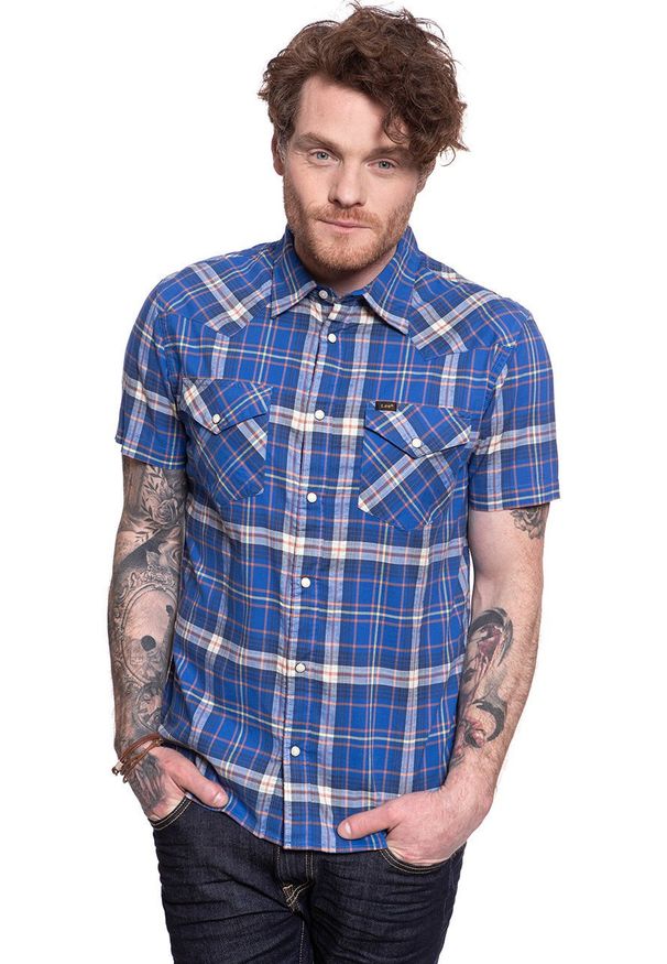 Lee - LEE SS WESTERN SUMMER BLUE L640DKNJ 112115273. Okazja: na uczelnię. Materiał: bawełna, jeans, materiał, tkanina. Długość rękawa: krótki rękaw. Długość: krótkie. Styl: klasyczny