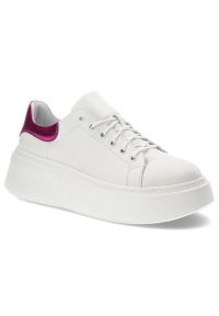 DAMISS - Białe Sneakersy Damiss Wygodne Skórzane Buty Damskie. Kolor: biały. Materiał: skóra. Szerokość cholewki: normalna