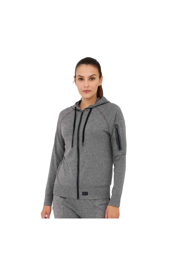 Bluza damska wełniana z kapturem Brubeck OUTDOOR MERINO. Typ kołnierza: kaptur. Kolor: szary. Materiał: wełna, elastan, poliester, poliamid. Styl: sportowy, elegancki. Sport: outdoor