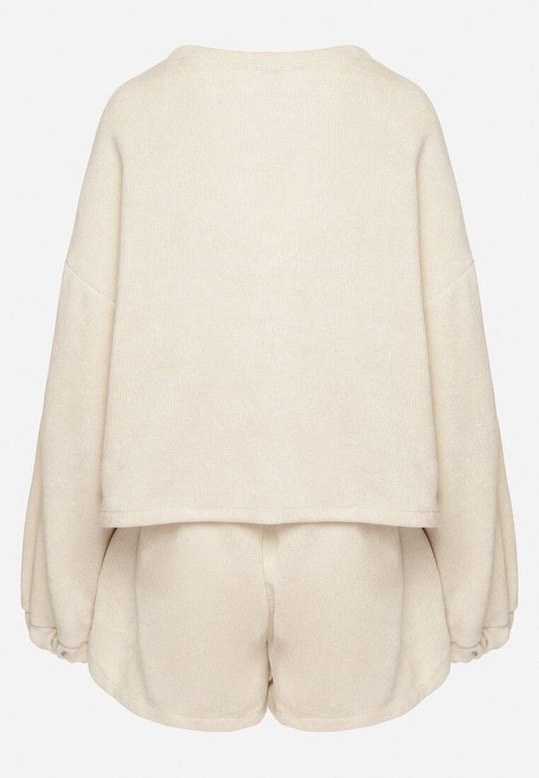 Born2be - Beżowy Dzianinowy Komplet Bluza i Szorty Novanisa. Kolor: beżowy. Materiał: dzianina