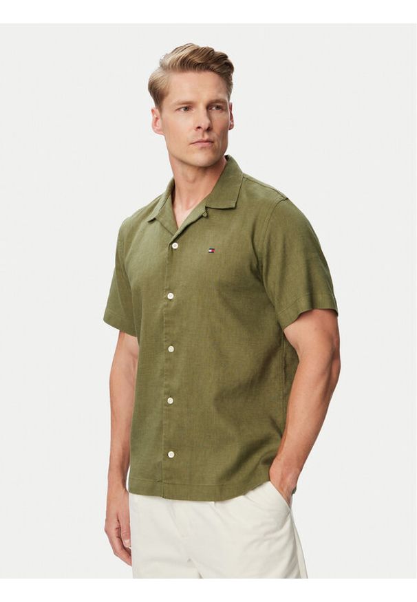 TOMMY HILFIGER - Tommy Hilfiger Koszula MW0MW43090 Zielony ciemny Regular Fit. Kolor: zielony. Materiał: len