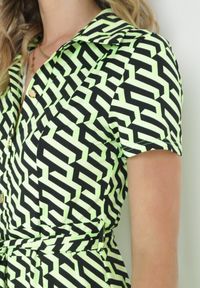Born2be - Zielona Koszulowa Sukienka Midi z Rozkloszowanym Dołem i Materiałowym Paskiem Summita. Kolor: zielony. Materiał: materiał. Typ sukienki: koszulowe. Długość: midi #2