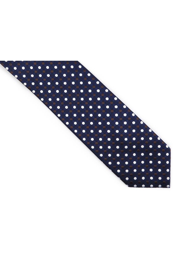Adam Collection - Granatowy krawat męski w kropki D253. Kolor: niebieski. Materiał: mikrofibra, tkanina. Wzór: kropki