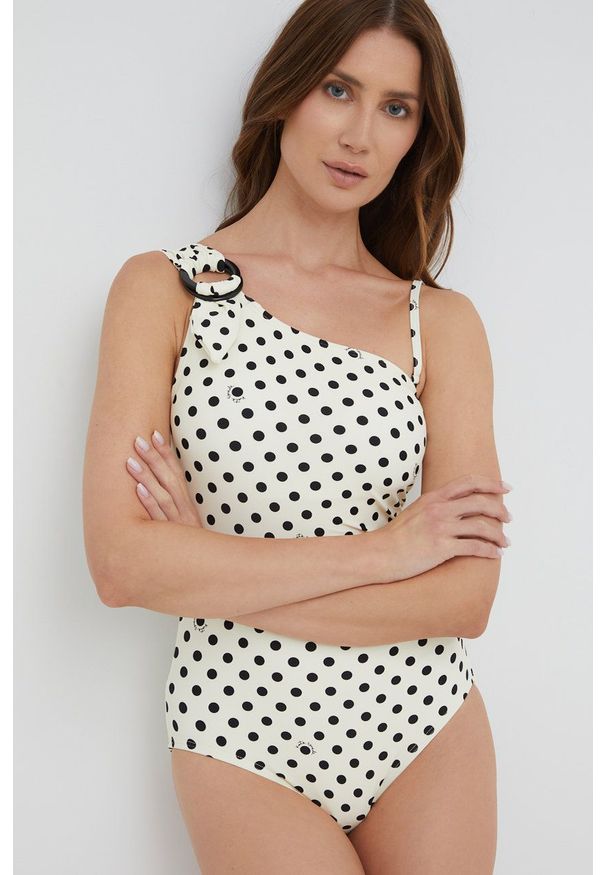 Kate Spade jednoczęściowy strój kąpielowy kolor beżowy lekko usztywniona miseczka. Kolor: beżowy. Materiał: dzianina