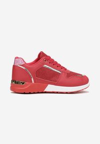 Born2be - Czerwone Sneakersy na Płaskiej Podeszwie Ozdobione Brokatem Mayna. Nosek buta: okrągły. Kolor: czerwony. Materiał: materiał. Wzór: aplikacja. Obcas: na płaskiej podeszwie #5