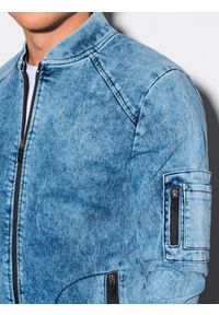 Ombre Clothing - Kurtka męska przejściowa jeansowa C240 - jasnoniebieska - S. Kolor: niebieski. Materiał: jeans. Wzór: moro, aplikacja. Styl: militarny #3