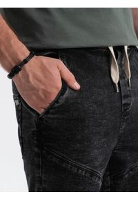 Ombre Clothing - Krótkie spodenki męskie jeansowe - czarne V2. Kolor: czarny. Materiał: jeans. Długość: krótkie