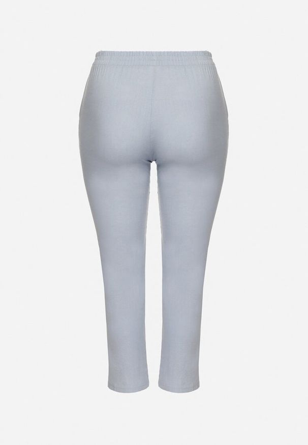 Born2be - Niebieskie Spodnie z Lnem i Elastyczną Gumką w Pasie Nativena. Okazja: na co dzień. Kolekcja: plus size. Kolor: niebieski. Materiał: len. Styl: casual