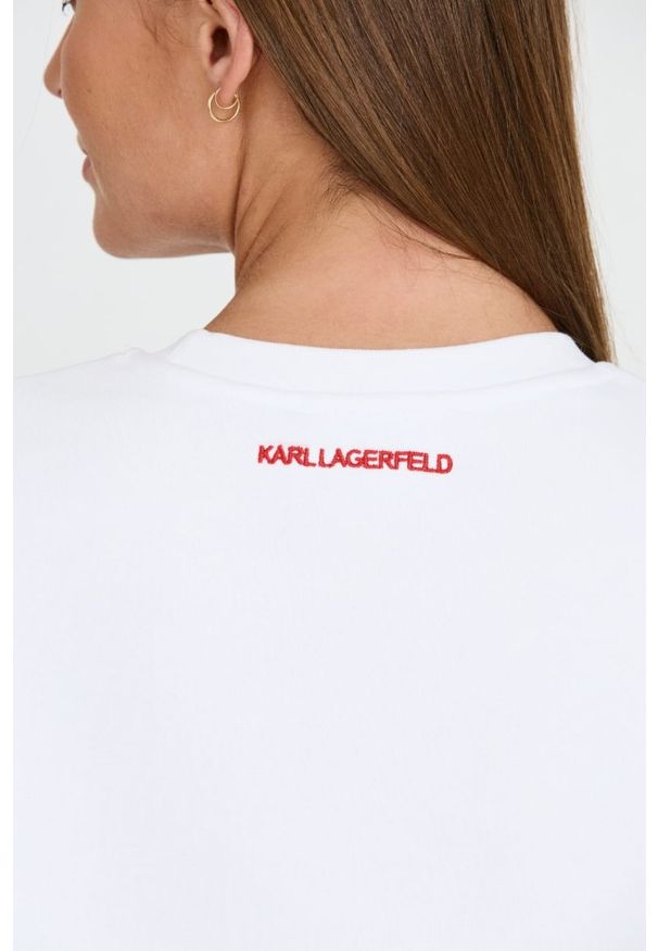 Karl Lagerfeld - KARL LAGERFELD Biała damska bluza ikonik lny, Rozmiar S. Kolor: biały. Materiał: len. Wzór: haft