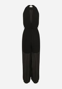 Born2be - Czarny Taliowany Kombinezon z Dekoltem Typu Halter z Gumką w Pasie i Materiałowym Paskiem Xolefia. Okazja: na imprezę, na co dzień. Kolor: czarny. Materiał: materiał. Styl: casual, elegancki #2