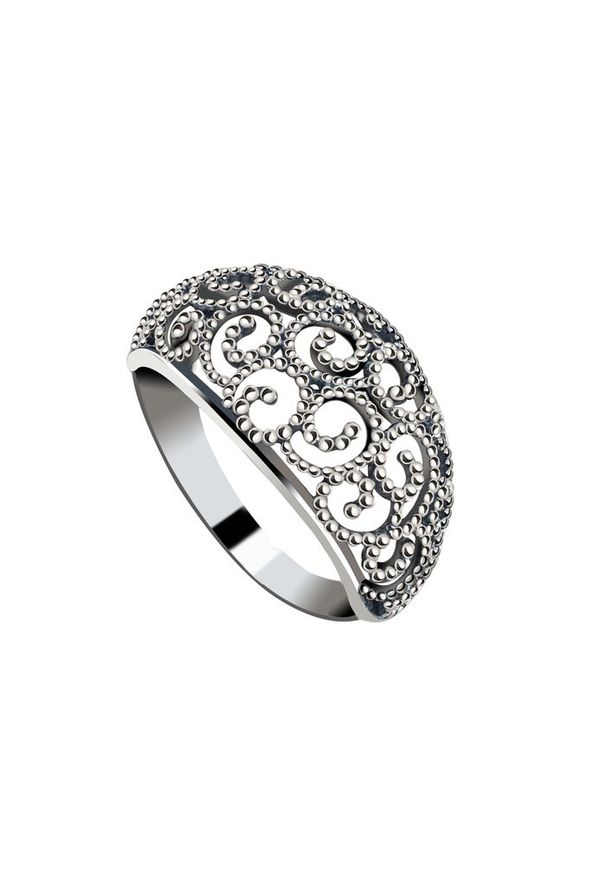Polcarat Design - Srebrny pierścionek oksydowany PK 2083. Materiał: srebrne. Kolor: srebrny. Wzór: ażurowy
