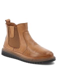Brązowe Botki Artiker Stylowe Obuwie Damskie. Okazja: na co dzień, na spacer. Kolor: brązowy. Materiał: jeans, skóra. Styl: elegancki