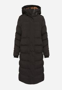 Born2be - Czarna Długa Kurtka z Kapturem Ściągaczami i Dołem Zapinanym na Napy Sialinnor. Okazja: na co dzień. Typ kołnierza: kaptur. Kolor: czarny. Materiał: jeans. Długość: długie. Styl: elegancki, casual #3