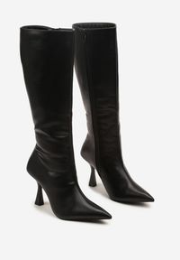 Renee - Czarne Kozaki na Obcasie Typu Szpilka ze Szpiczastym Noskiem Lanirre. Nosek buta: szpiczasty. Kolor: czarny. Materiał: jeans. Obcas: na obcasie. Styl: elegancki. Wysokość obcasa: średni #3