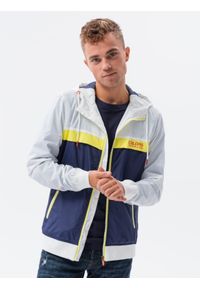 Ombre Clothing - Kurtka męska wiatrówka z kapturem - granatowa V1 - Rozmiar: L. Typ kołnierza: kaptur. Kolor: niebieski. Materiał: poliester