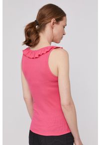 Pepe Jeans Top Dorina damski kolor różowy. Kolor: różowy. Materiał: dzianina. Długość rękawa: na ramiączkach. Wzór: gładki #2
