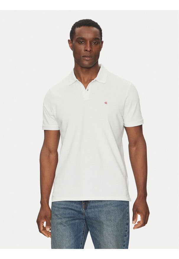 Calvin Klein Jeans Polo LV040EM269 Biały Regular Fit. Typ kołnierza: polo. Kolor: biały. Materiał: bawełna