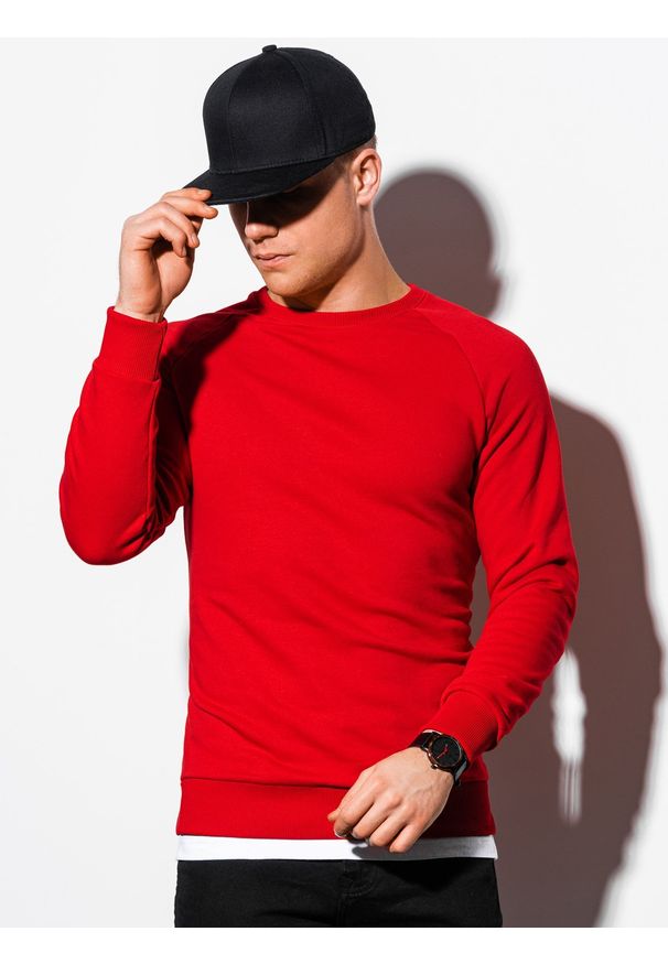 Ombre Clothing - Bluza męska bez kaptura - czerwona B1217 - M. Typ kołnierza: bez kaptura. Kolor: czerwony. Materiał: bawełna, poliester