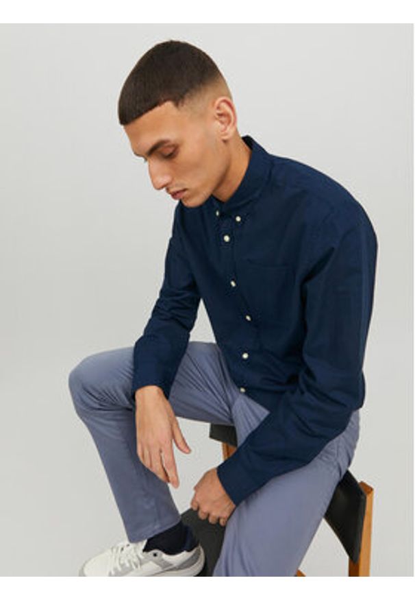 Jack & Jones - Jack&Jones Koszula 12182486 Granatowy Slim Fit. Kolor: niebieski. Materiał: bawełna