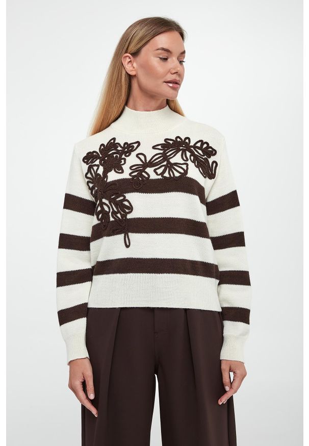 Ermanno Firenze - Sweter damski wełniany w paski ERMANNO FIRENZE. Materiał: wełna. Wzór: paski
