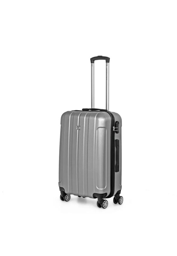DAVID JONES - Walizka na kółkach David Jones BA-1050-4S srebrna - średnia 65l. Kolor: srebrny. Materiał: kauczuk, materiał, guma. Styl: klasyczny, elegancki