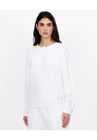 Armani Exchange - ARMANI EXCHANGE - Biała bluza z logowanym lampasem. Okazja: na co dzień. Kolor: biały. Materiał: jeans, dresówka, materiał. Długość rękawa: długi rękaw. Długość: długie. Styl: klasyczny, casual #1