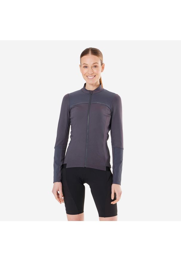 ROCKRIDER - Bluza rowerowa damska Rockrider XC długi rękaw. Kolor: wielokolorowy, niebieski, szary. Materiał: materiał, poliester, elastan. Długość rękawa: długi rękaw. Długość: długie